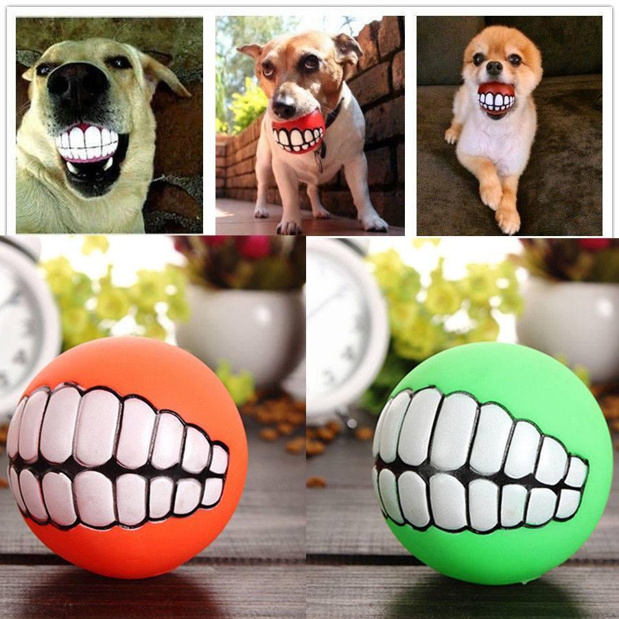 Funny Pets Dog Puppy Cat Ball Teeth Toy PVC Chew Sound Dogs Play Fetching Squeak Toys