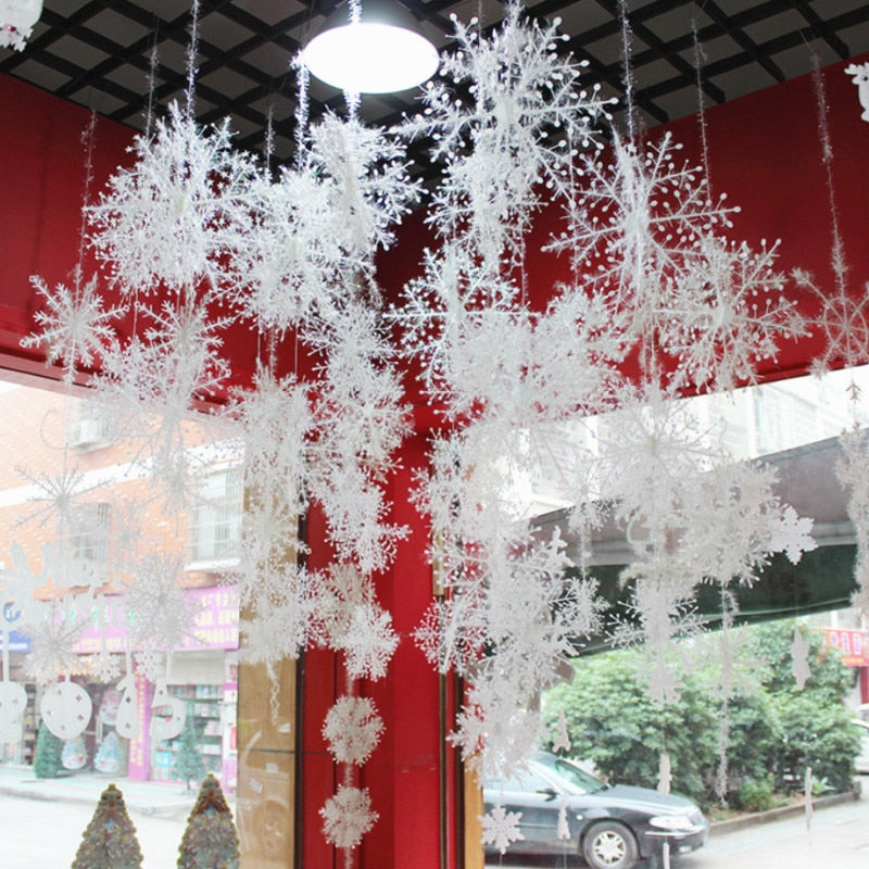3/9/18/30pcs Christmas Tree Decoration Snowflakes 11cm White Plastic Artificial Snow Christmas Decor Home New Year Party Decor
