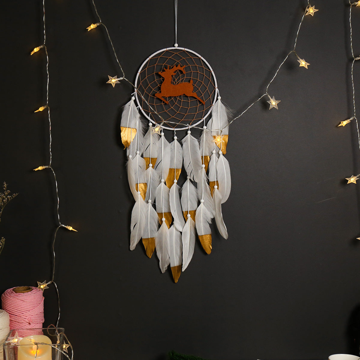 Fawn Dream Catcher White Double Feather Home Decor Elk Wall Hanging Decorations