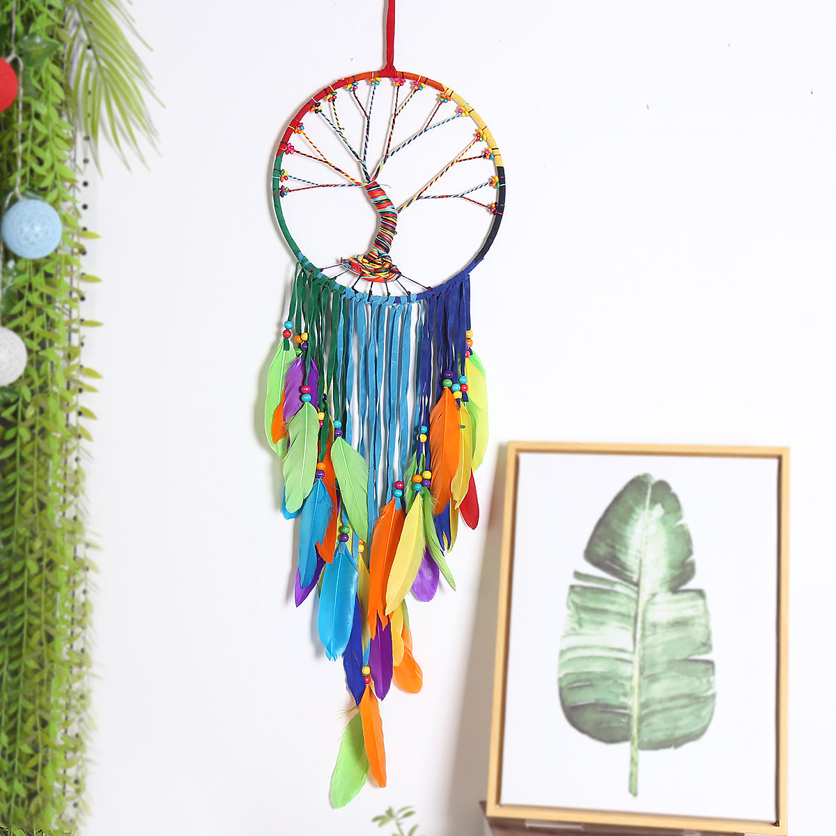 Colorful Bohemian Tapestry Home Decor Tree Of Life Hand Woven Colorful Cloth Feather Pendant