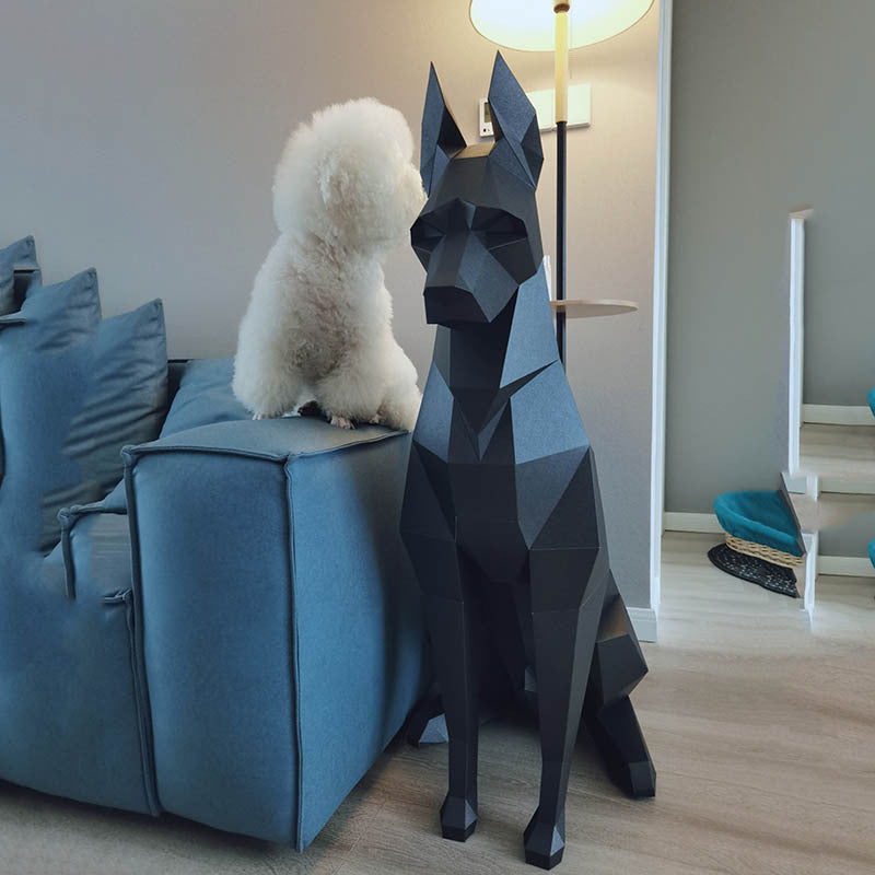 68 or 100cm Doberman Pinscher Black Paper Model Home Decor Geometric Art DIY Handmade Toy Gift