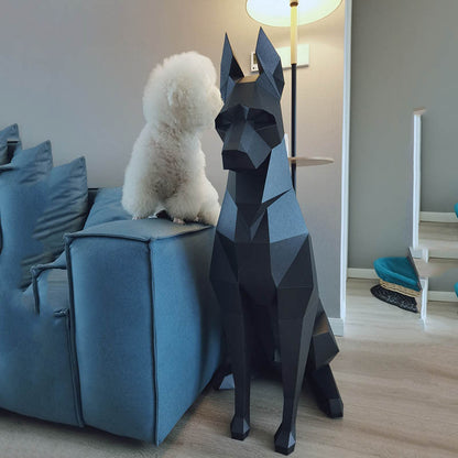 68 or 100cm Doberman Pinscher Black Paper Model Home Decor Geometric Art DIY Handmade Toy Gift